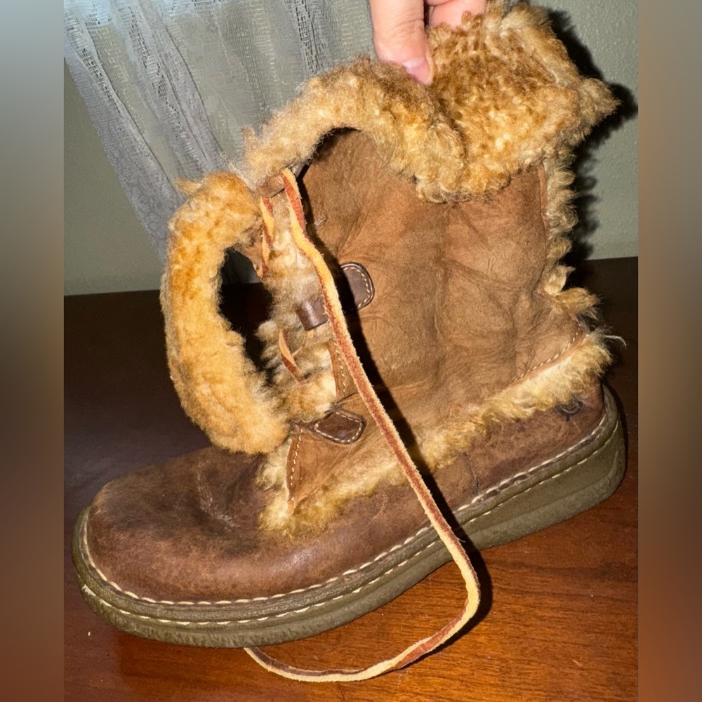 Vintage Born Leather Shearling Nome Boots 90s Sz 7/38